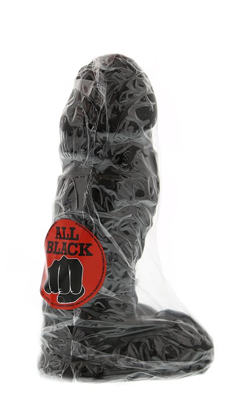 Чёрный фаллоимитатор с точками у мошонки All Black - 18 см.
